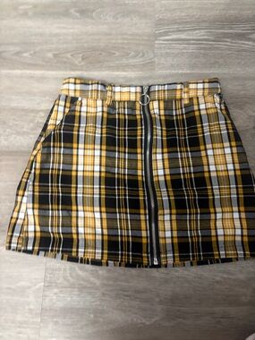 Forever 21 Yellow and Black Plaid Zip Mini Skirt